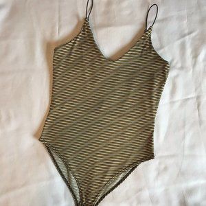Gaze Black & Yellow & White Striped Bodysuit